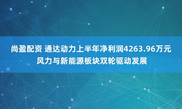 尚盈配资 通达动力上半年净利润4263.96万元 风力与新能源板块双轮驱动发展